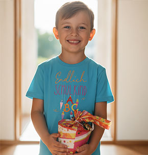 Kinder T-Shirt mit Motiven zur Einschulung personalisieren